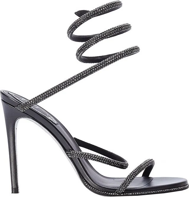 René Caovilla Embellished Spiral Strap Heeled Sandals