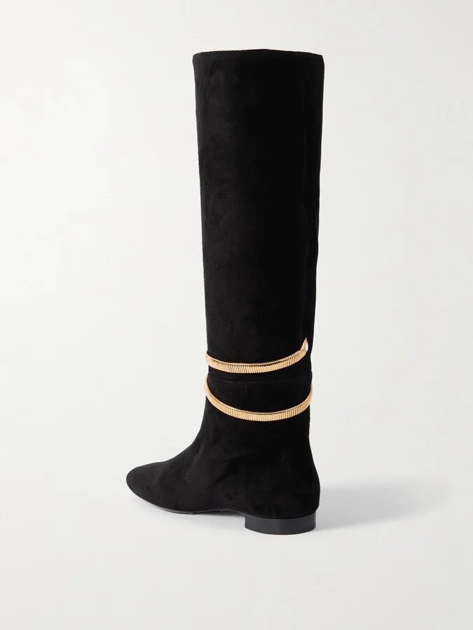 René Caovilla - Embellished Suede Knee Boots - Black - Image 3