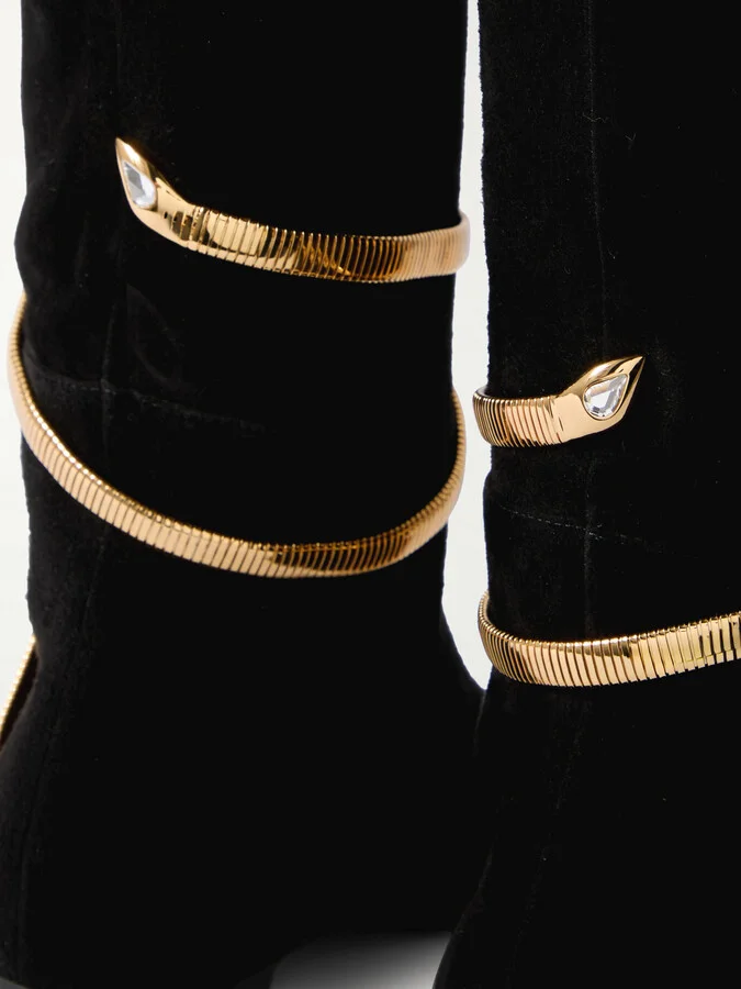 René Caovilla - Embellished Suede Knee Boots - Black - Image 4