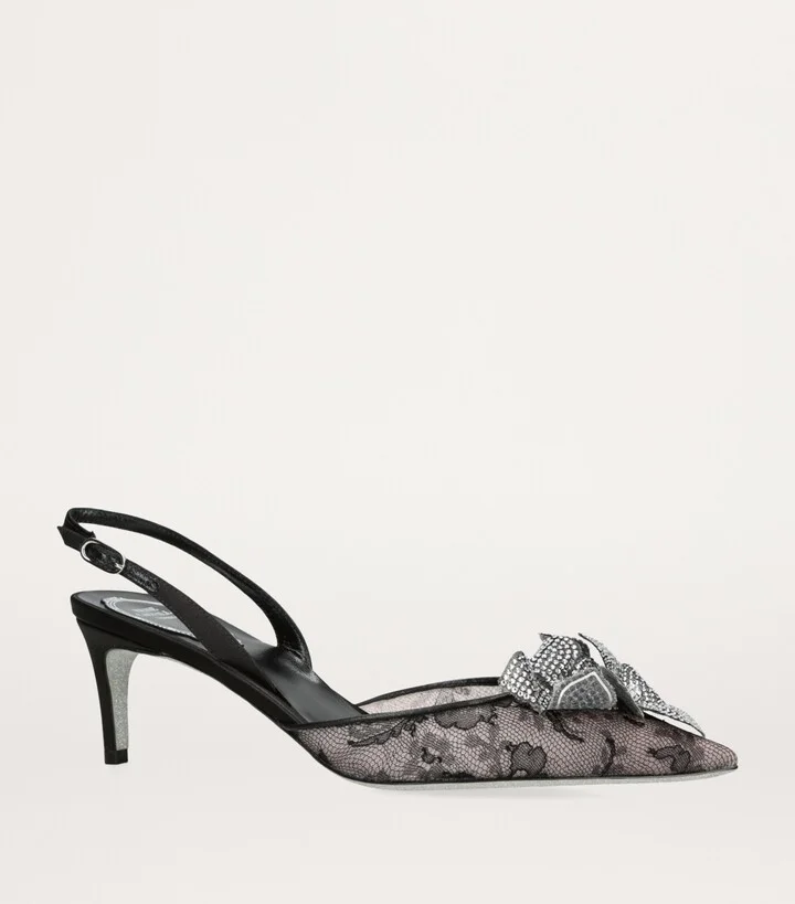 René Caovilla Flower Slingback Heels 60 - Image 3
