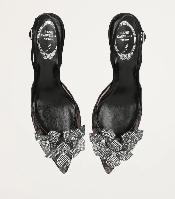 René Caovilla Flower Slingback Heels 60 - Image 4