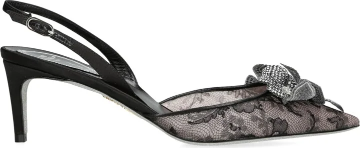 René Caovilla Flower Slingback Heels 60