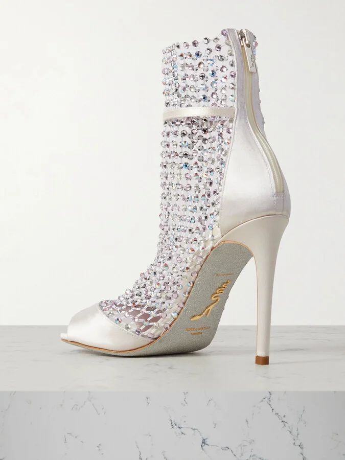 René Caovilla - Galaxia Crystal-embellished Satin And Mesh Pumps - White - Image 3