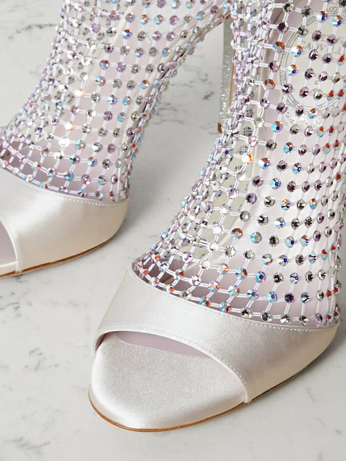 René Caovilla - Galaxia Crystal-embellished Satin And Mesh Pumps - White - Image 4