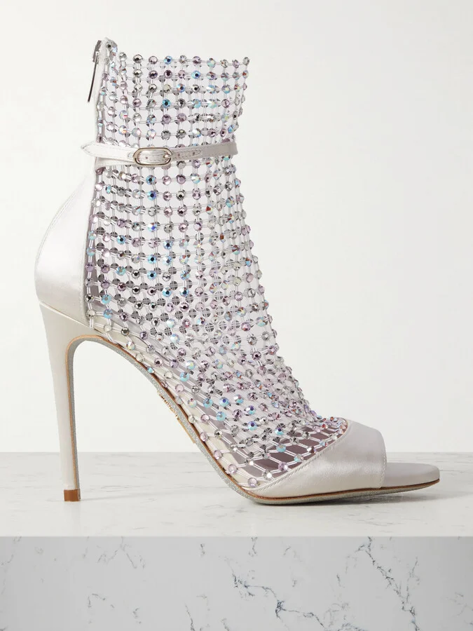 René Caovilla - Galaxia Crystal-embellished Satin And Mesh Pumps - White