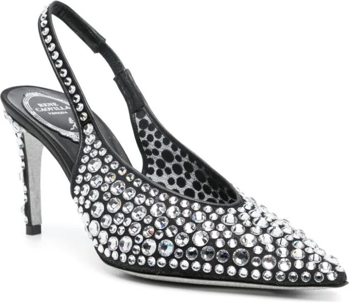 René Caovilla Gilda 80 Crystal Slingback Shoes - Image 2