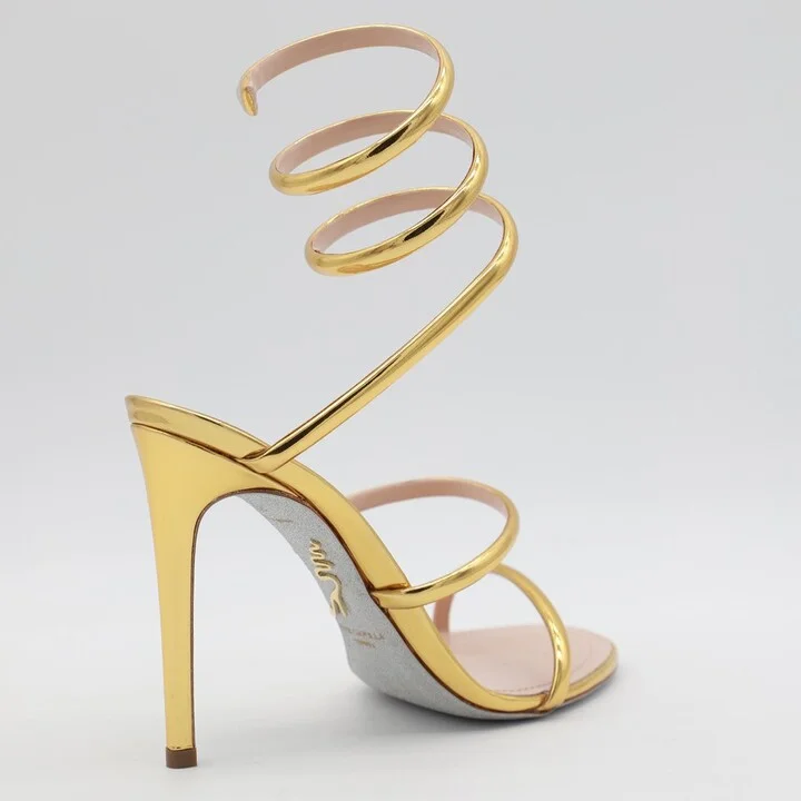 René Caovilla Gold Tone Leather Sandals - Image 2