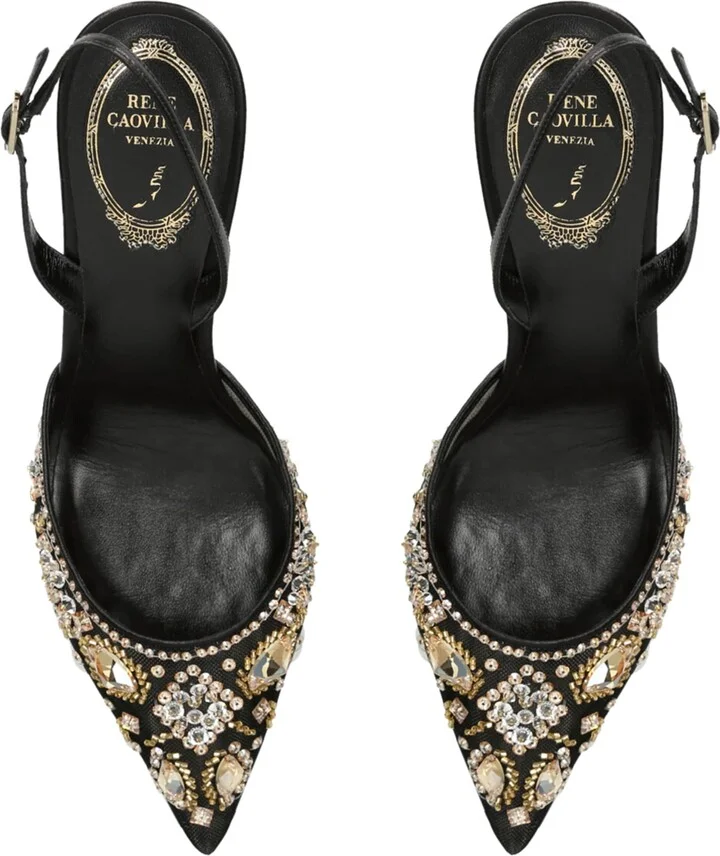 René Caovilla Lace Slingback Pumps 80 - Image 4