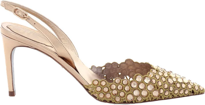Rene Caovilla Ladies Vega Crystal Gold Slingback Pumps