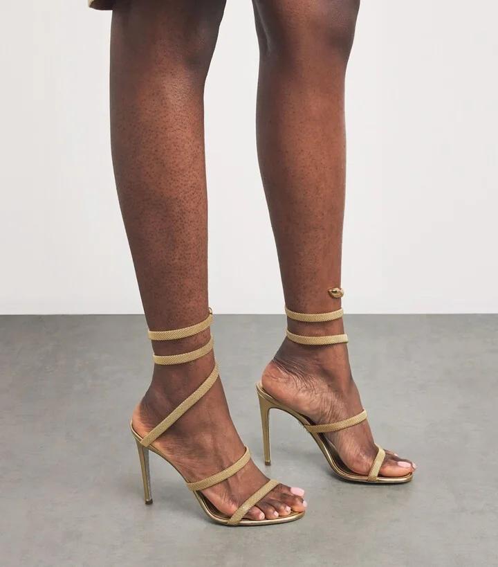 René Caovilla Leather Serpent Heeled Sandals 105 - Image 2