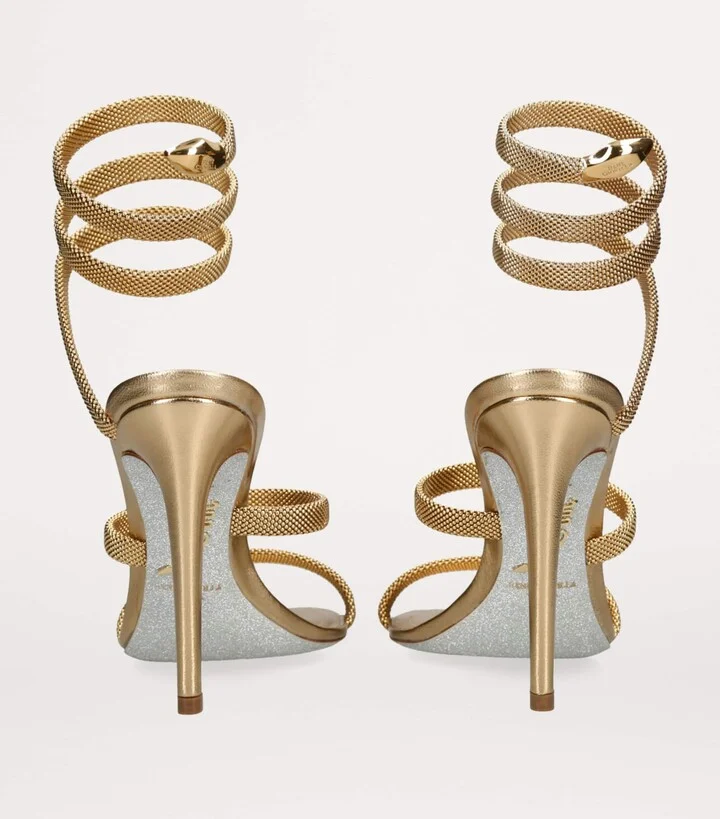 René Caovilla Leather Serpent Heeled Sandals 105 - Image 3