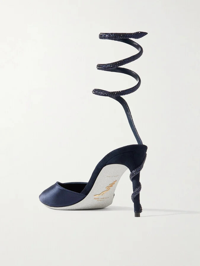 René Caovilla - Margot Crystal-embellished Satin Point-toe Pumps - Blue - Image 3