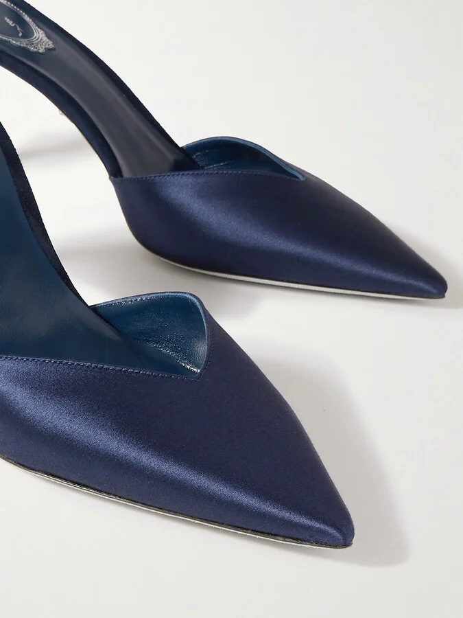 René Caovilla - Margot Crystal-embellished Satin Point-toe Pumps - Blue - Image 4