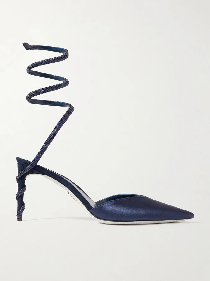 René Caovilla - Margot Crystal-embellished Satin Point-toe Pumps - Blue