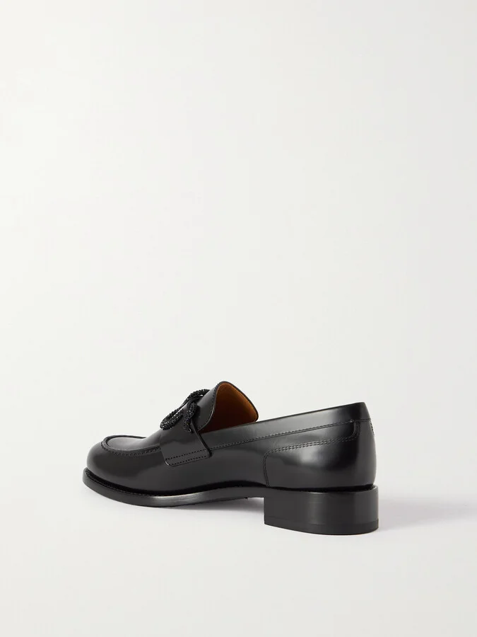René Caovilla - Morgana Crystal-embellished Leather Loafers - Black - Image 3