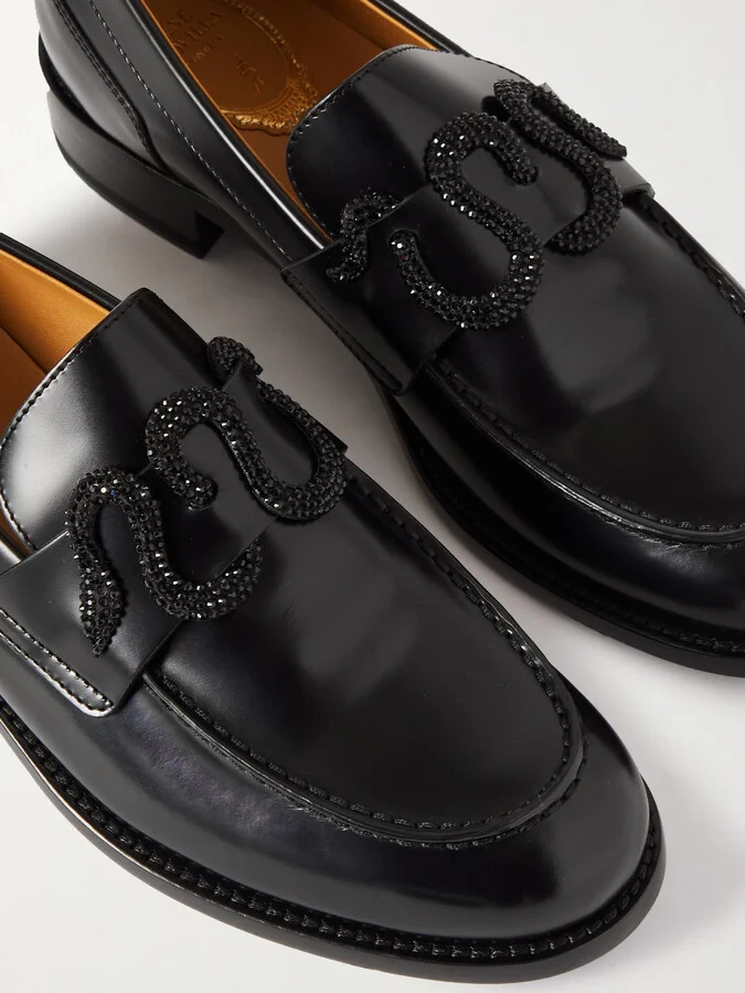 René Caovilla - Morgana Crystal-embellished Leather Loafers - Black - Image 4