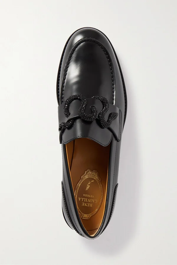 René Caovilla - Morgana Crystal-embellished Leather Loafers - Black - Image 5