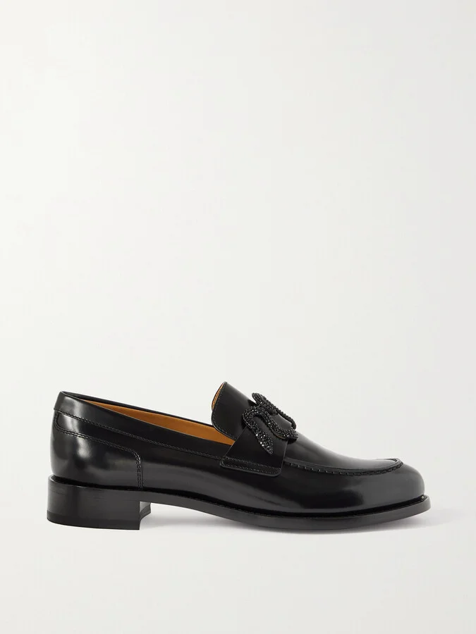 René Caovilla - Morgana Crystal-embellished Leather Loafers - Black