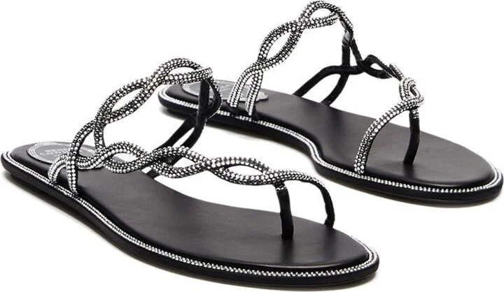 René Caovilla Sandalwood Flat Braid Black 10 Shoes - Image 2
