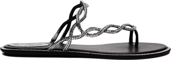 René Caovilla Sandalwood Flat Braid Black 10 Shoes