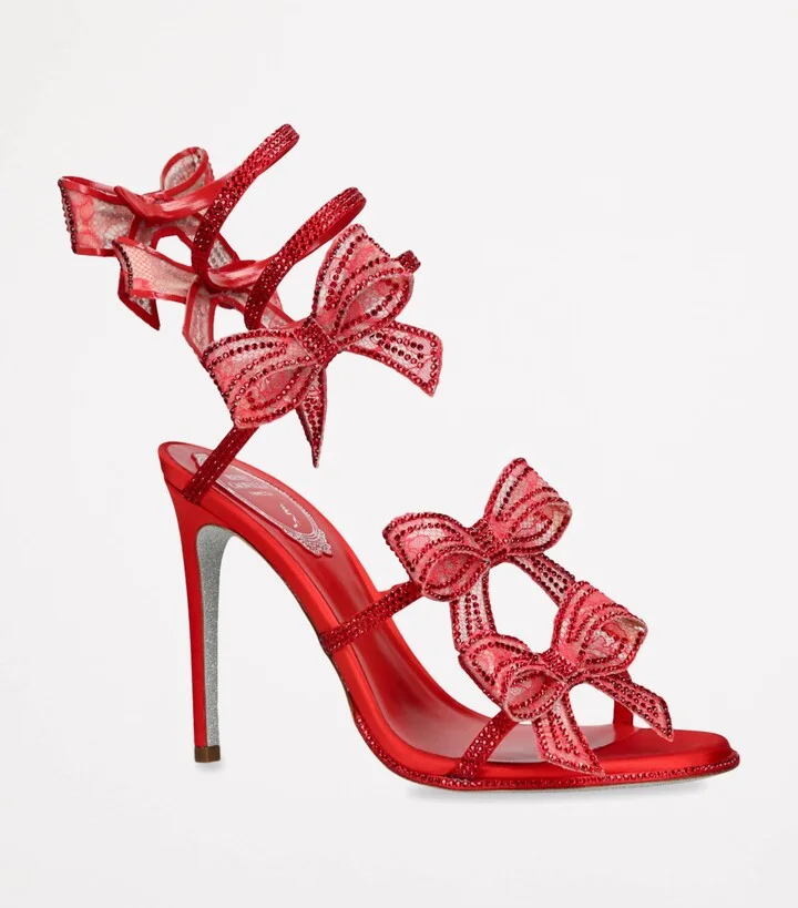 René Caovilla Satin Bow-Embellished Sandals 105 - Image 3