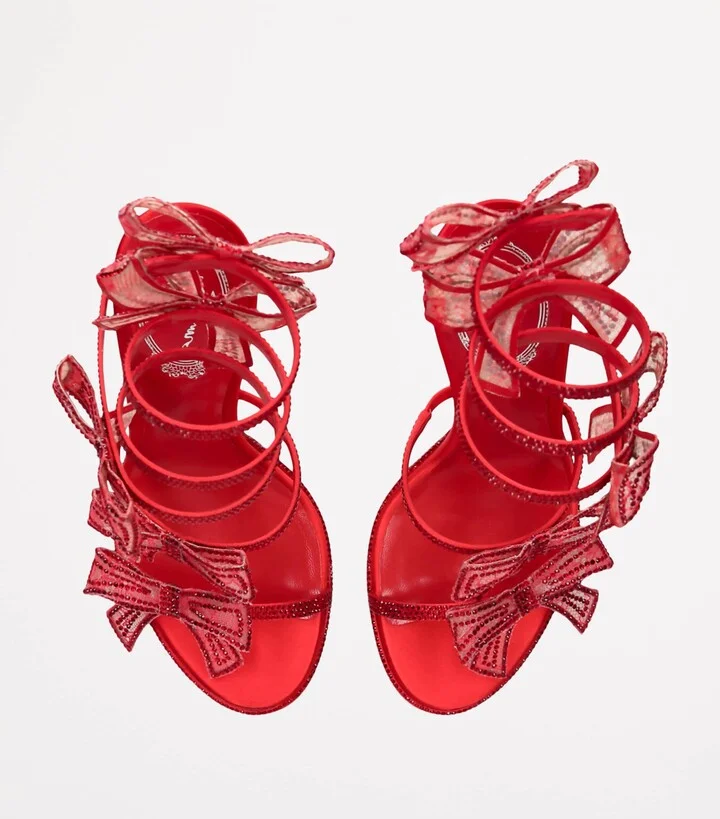 René Caovilla Satin Bow-Embellished Sandals 105 - Image 4