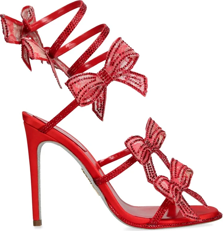René Caovilla Satin Bow-Embellished Sandals 105