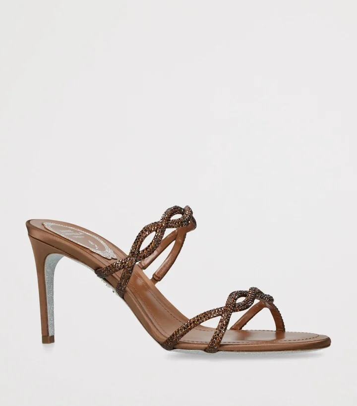 René Caovilla Satin Crystal Sandals 80 - Image 3