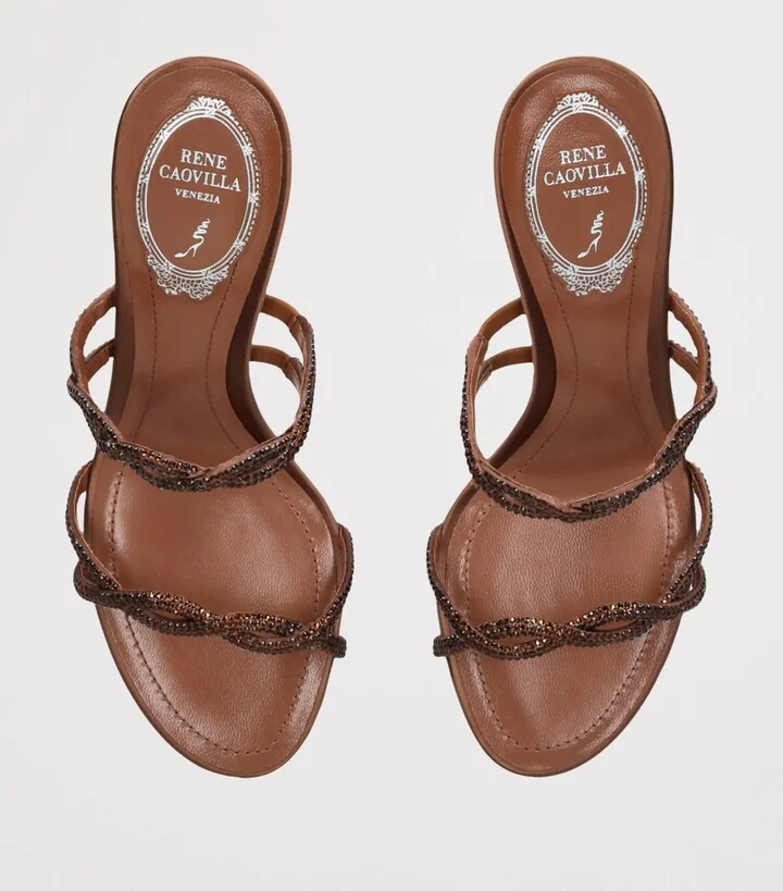 René Caovilla Satin Crystal Sandals 80 - Image 4