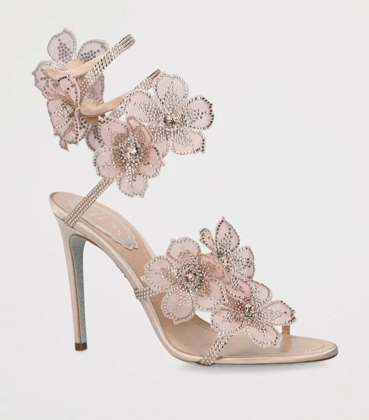 René Caovilla Satin Floral Cleo Sandals 105 - Image 3