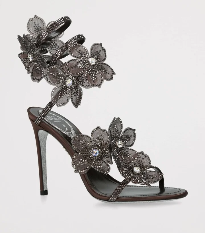 René Caovilla Satin Floral Cleo Sandals 105 - Image 3