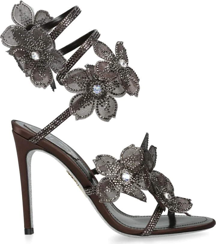 René Caovilla Satin Floral Cleo Sandals 105