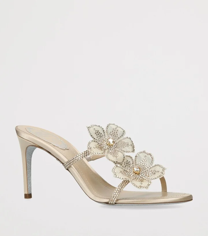 René Caovilla Satin Floral Heeled Sandals 80 - Image 3