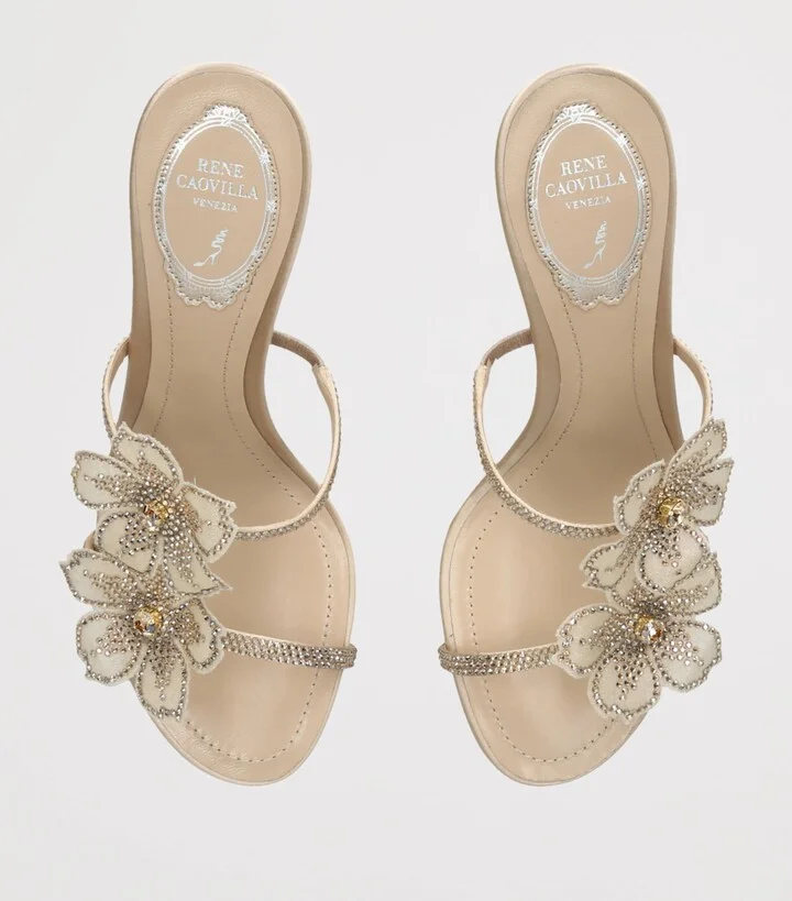 René Caovilla Satin Floral Heeled Sandals 80 - Image 4