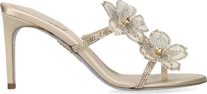 René Caovilla Satin Floral Heeled Sandals 80