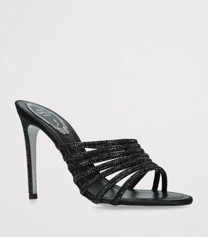 René Caovilla Satin Strappy Heeled Mules 105 - Image 3