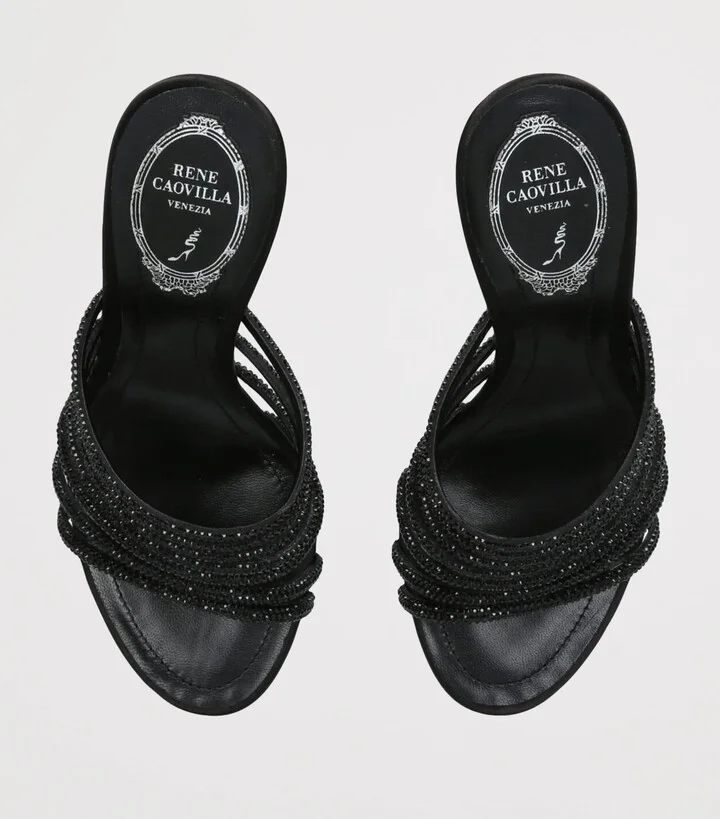 René Caovilla Satin Strappy Heeled Mules 105 - Image 4