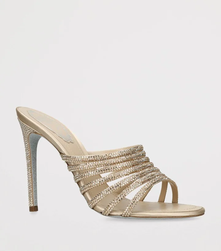 René Caovilla Satin Strappy Heeled Mules 105 - Image 3