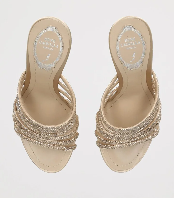 René Caovilla Satin Strappy Heeled Mules 105 - Image 4