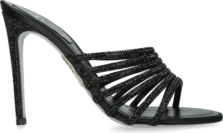René Caovilla Satin Strappy Heeled Mules 105