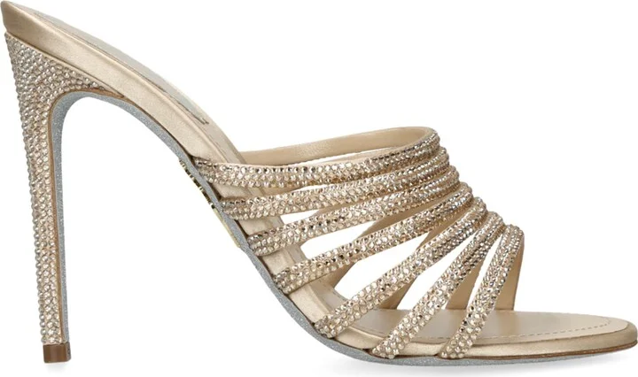 René Caovilla Satin Strappy Heeled Mules 105