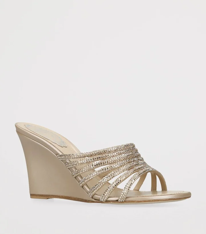 René Caovilla Satin Strappy Wedges 80 - Image 3