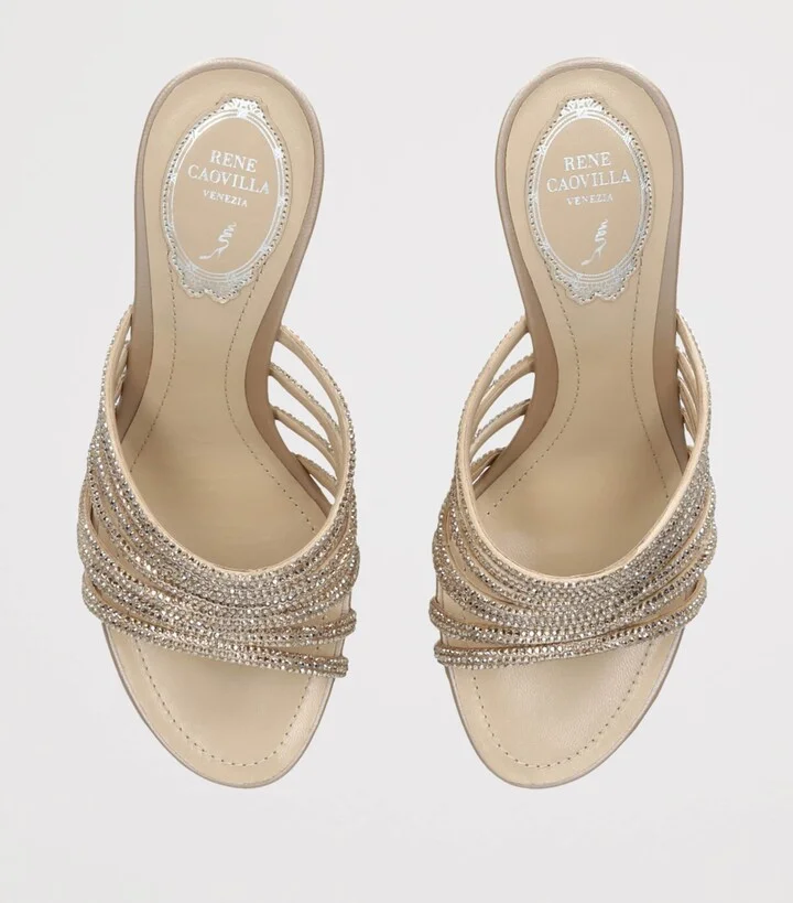 René Caovilla Satin Strappy Wedges 80 - Image 4