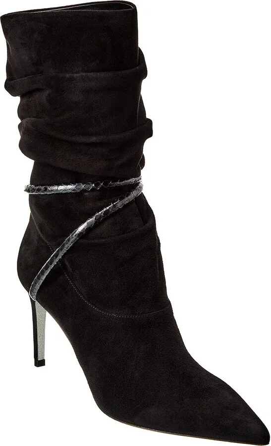 René Caovilla Suede & Snakeskin Boot