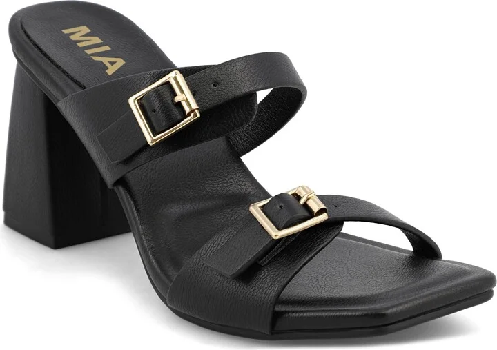 Rene Double Buckle Block Heel Sandal
