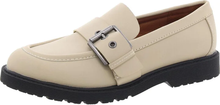Renee Womens Faux Leather Block Heel Loafers