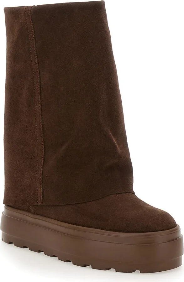 “Renna” Brown Boots With Layered Design In Suede Woman - Image 2