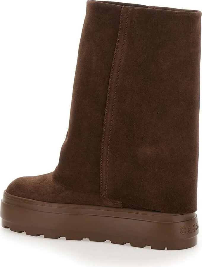 “Renna” Brown Boots With Layered Design In Suede Woman - Image 3