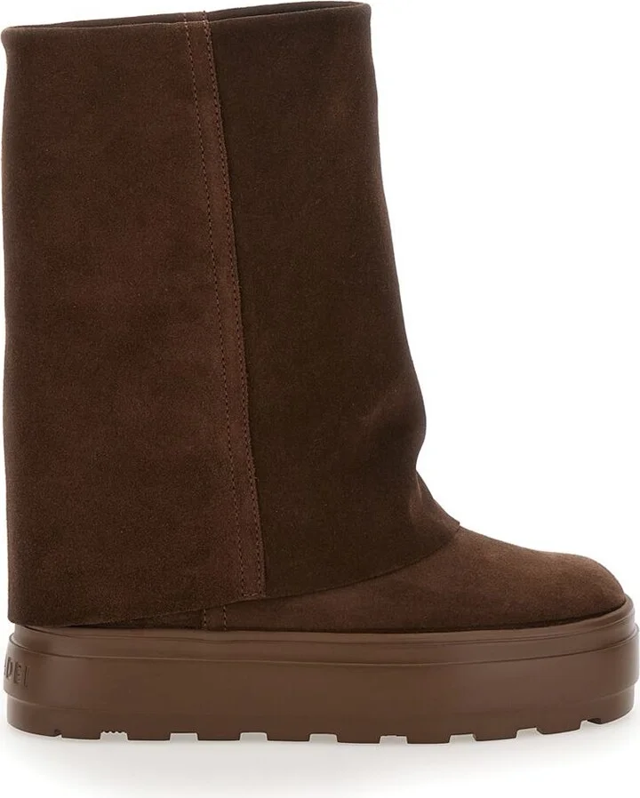 “Renna” Brown Boots With Layered Design In Suede Woman