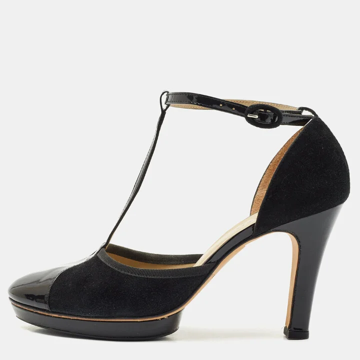 Repetto Black Patent And Suede Ankle Strap Peep Toe Pumps Size 41